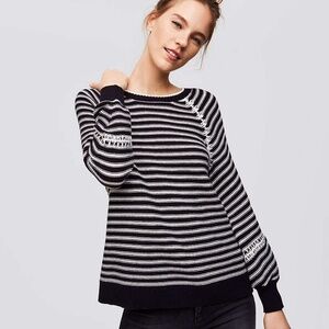Ann Taylor LOFT Striped Whipstitched Long Sleeve Sweater
